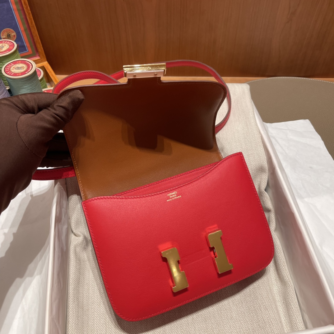 에르메스 콘스탄스18 레드 골드브라운 금장 스위프트